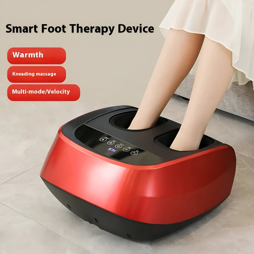 Flip automatic foot massager in black colour on a wooden floor.