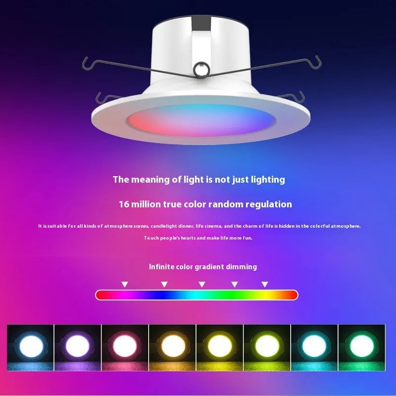 Smart WiFi Bluetooth RGBW colour changing ceiling lamp with remote and app control on mobile phone.
