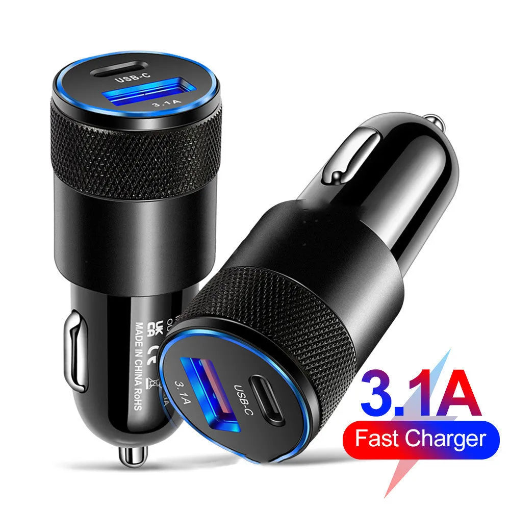 Aluminium alloy car charger with 12V input voltage measuring 2.5 by 6cm