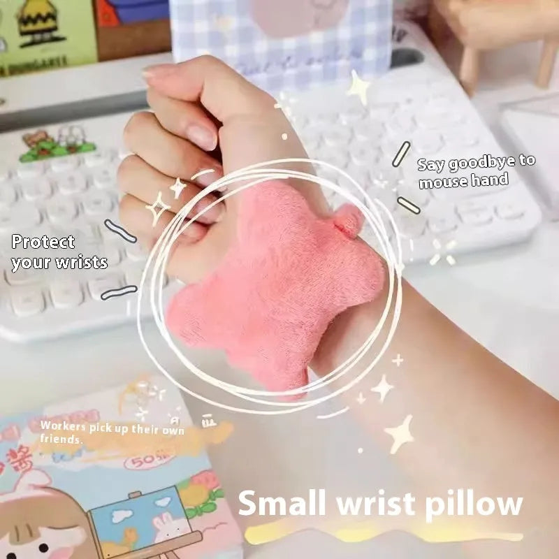 Polyester plush wrist protector mouse pad in blue, green, or pink colour options