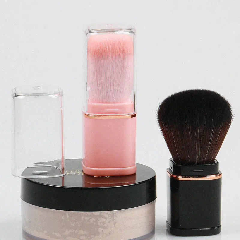 Single head retractable powder blusher brush with artificial fibre bristles, 7cm total length