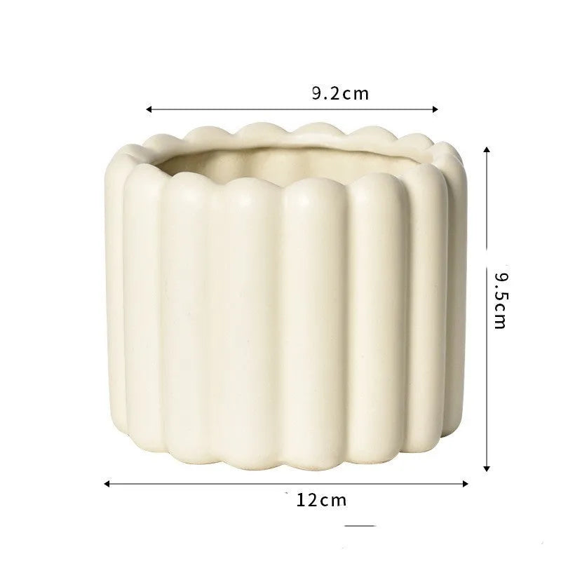 Roman column matte yellow ceramic flowerpot with self-absorbent water-saving design