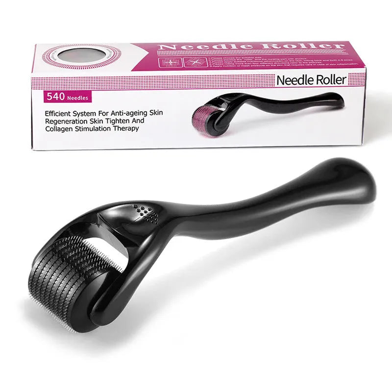 Black and purple derma rollers with 540 titanium microneedles in sizes from 0.2mm to 1.0mm