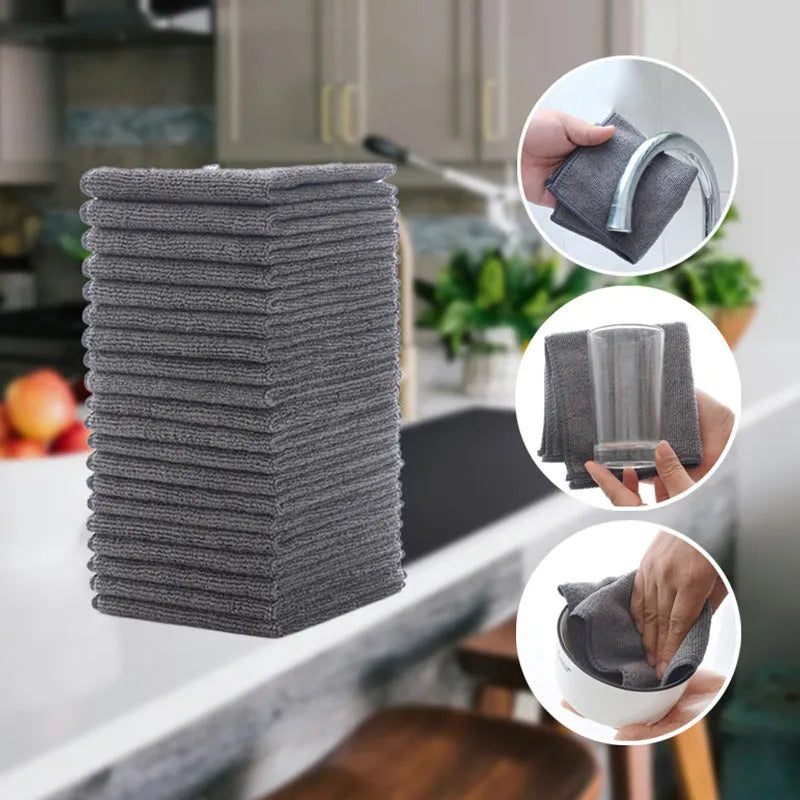 Grey square microfiber kitchen cleaning cloth for oil and decontamination tasks