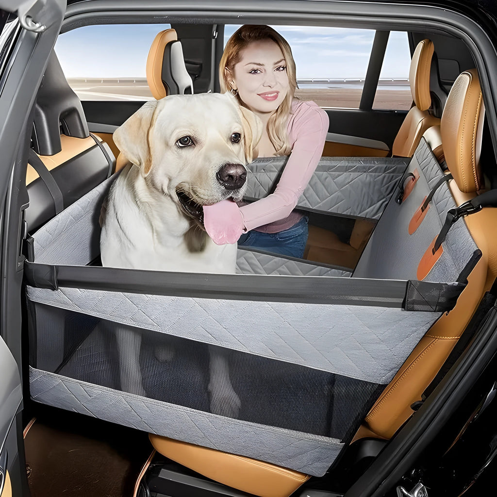 Grey waterproof cloth dog bed measuring 56cm with raised cushion design for indoor floor use