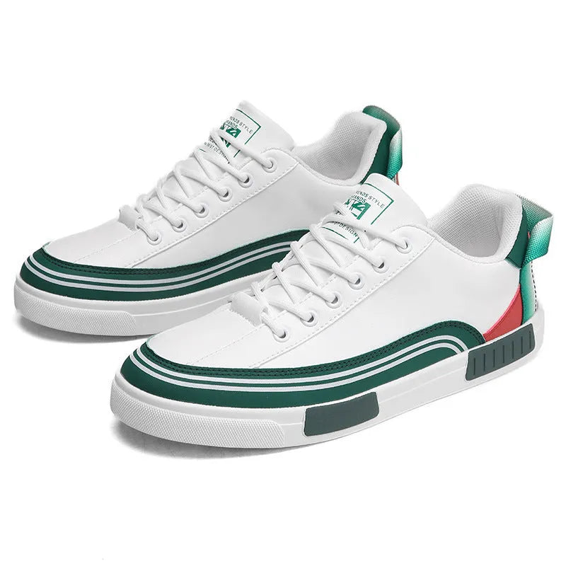 Men's breathable mesh casual shoes with canvas upper in beige and white-green colour options