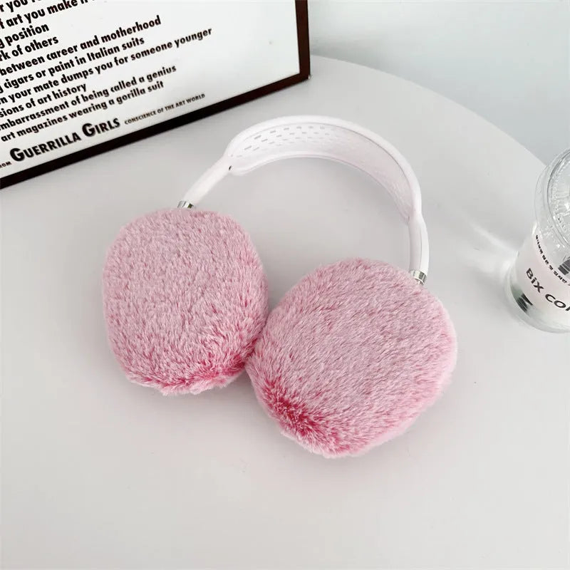 Plush TPU headphone case for AirPods Max in yellow leopard print covering ear cups