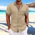 Slim fit striped short sleeve casual shirt in pure cotton with double button front