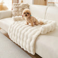 Beige plush thermal non-slip dog mat 75x75cm for winter indoor use