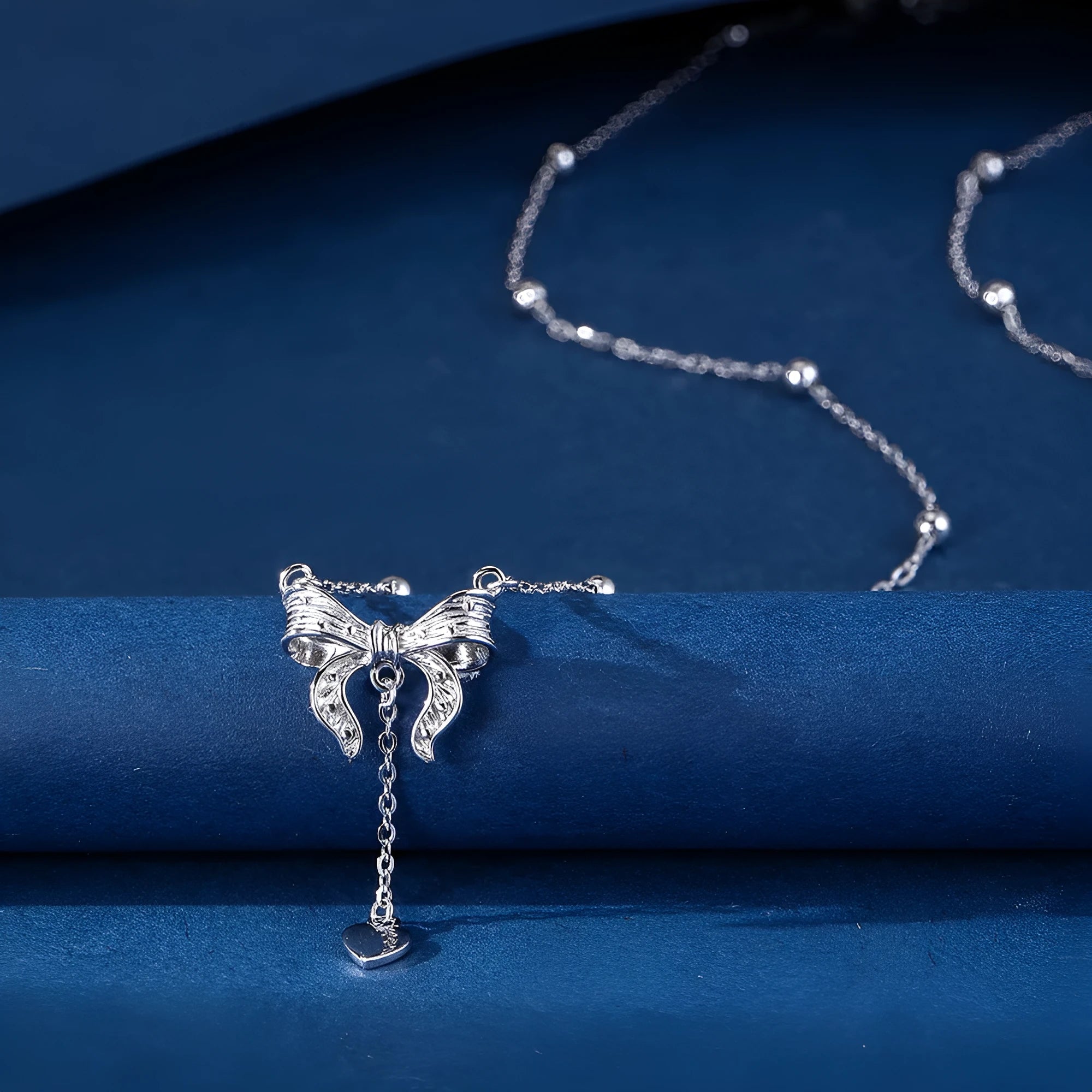 S925 sterling silver butterfly heart necklace with adjustable chain and O-ring clasp