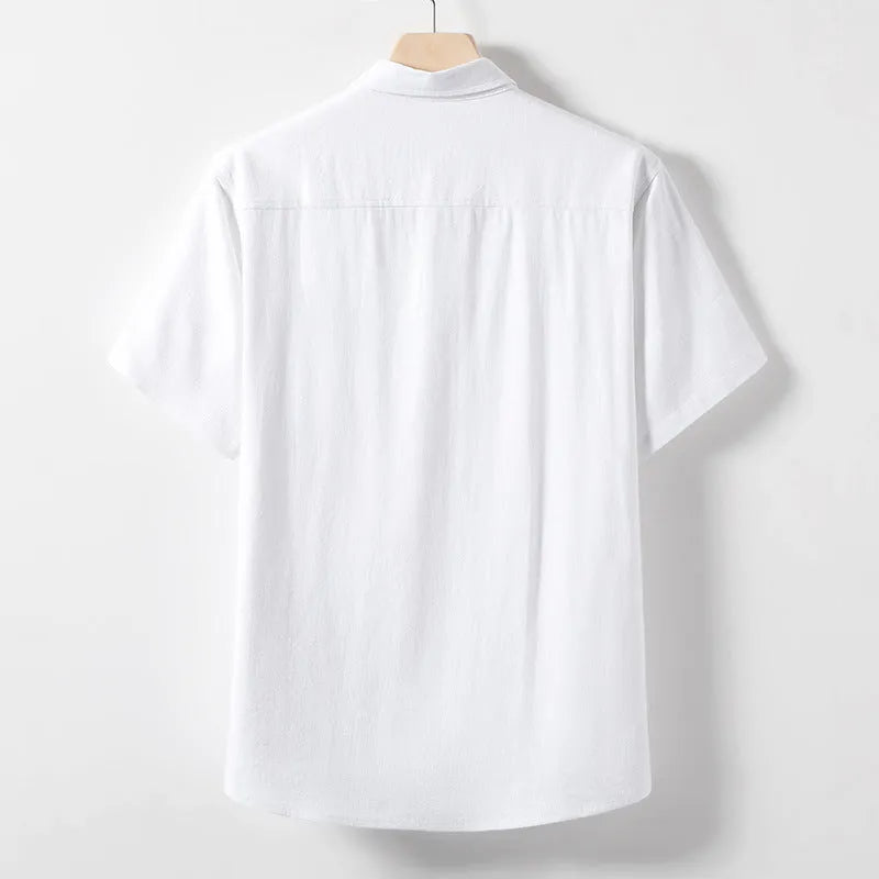 Men's linen T-shirt with loose lapels and short sleeves in hemp blend fabric