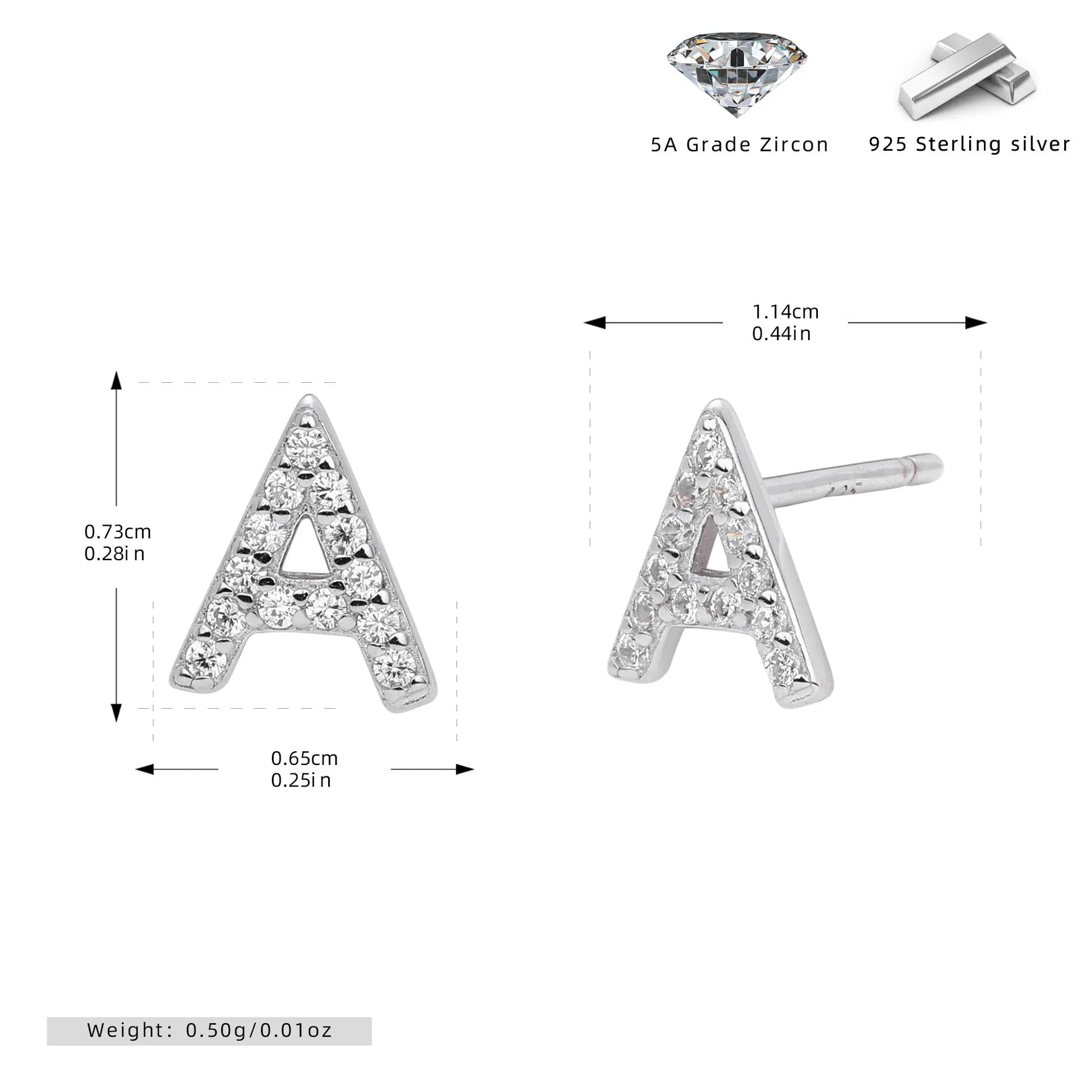 925 silver letter ear stud with electroplated gold finish, alphabet motif
