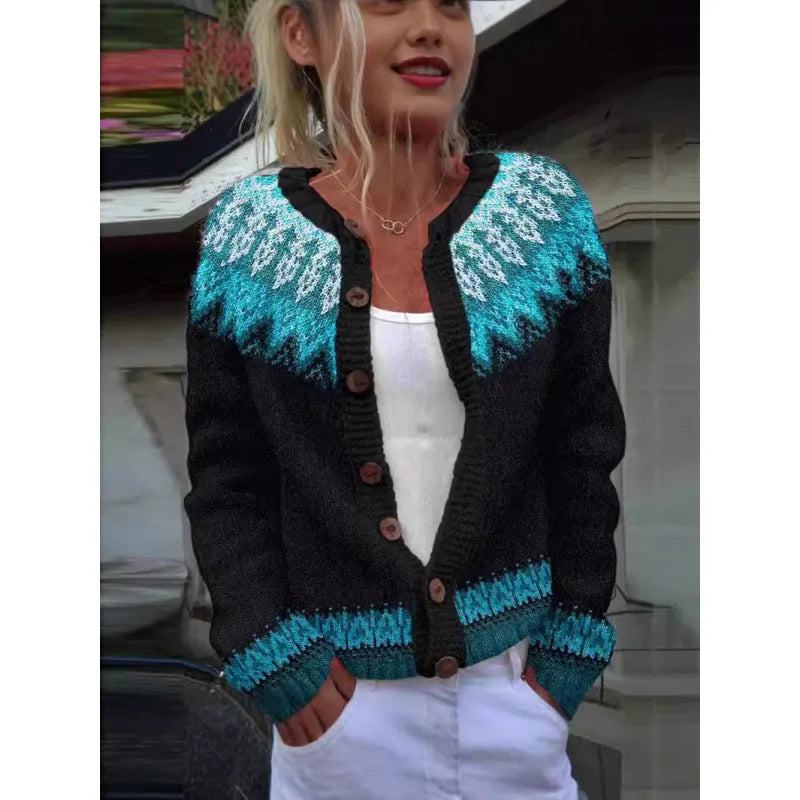 Yellow women's knitted cardigan coat with a raised 3D pattern, shown unbuttoned.