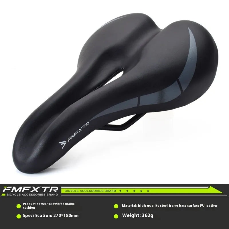 Bicycle seat cushion with hollow centre design, PU leather exterior, dimensions 270mm by 180mm