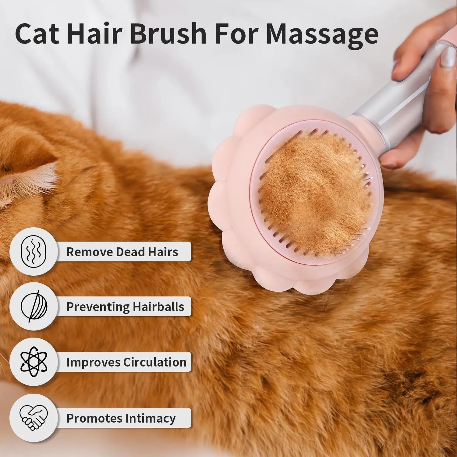 Grey spray cat brush with self-cleaning button and water spray function for pet grooming