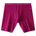 Men's transparent lace boxer shorts in a lengthened design, shown on a mid waist, in one of five available colours.