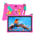Blue silicone protective case with strap for a 7-inch children's tablet, shown alongside accessories.