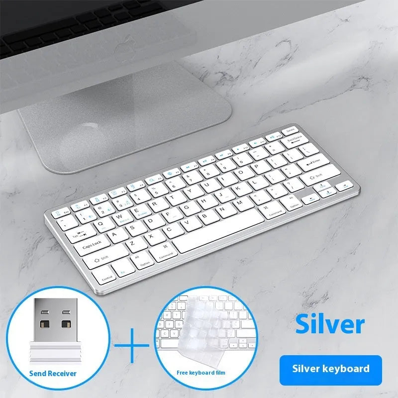 Ultra-thin wireless keyboard and silent mouse set in black with Bluetooth 5.0 and 2.4GHz connectivity options
