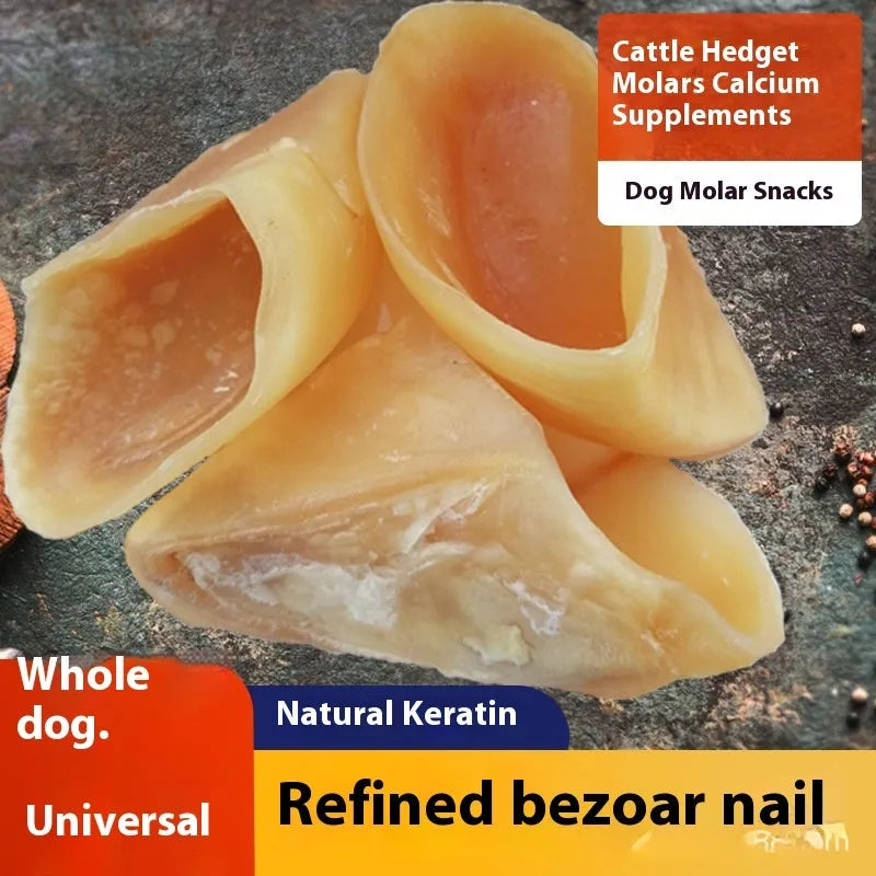 Natural cowhide anti-bite dog chew snack in hoof shell colour with size options for small and large dogs
