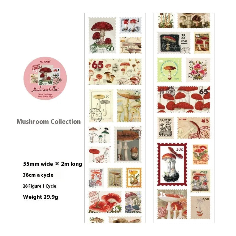 Roll of retro-style decorative coated paper stamps for journal decoration, 55mm wide.