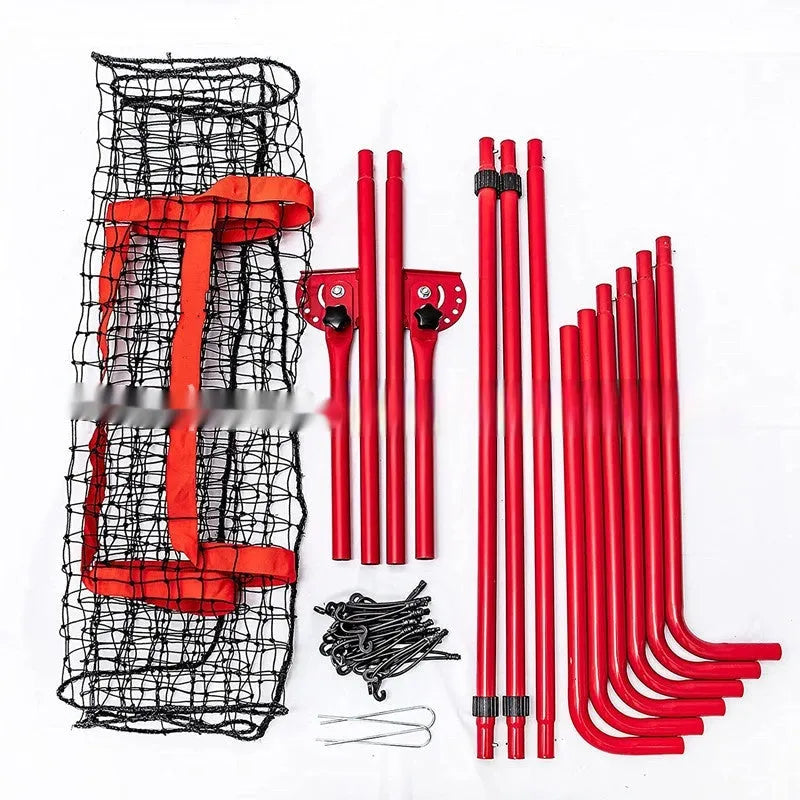 Red 4x6ft baseball training net with adjustable metal frame for sports practice
