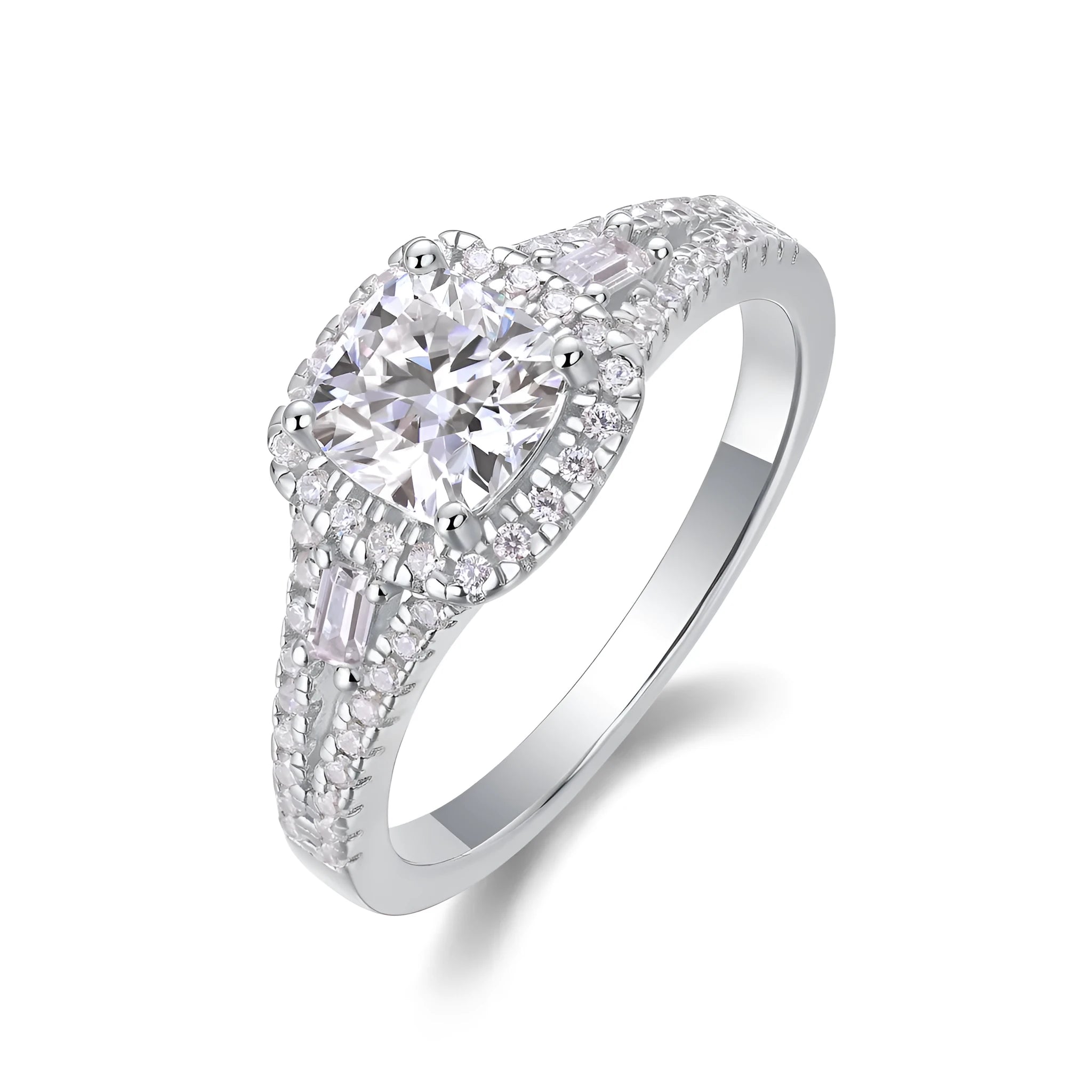 Day By Day moissanite wedding ring set with square 6x6mm stone, S925 silver band, platinum-plated, sizes 5-9, gift box