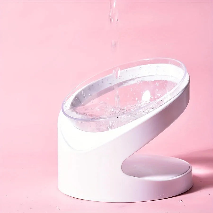 White elevated cat food bowl with clear plastic and 8.5cm height for anti-vomit feeding