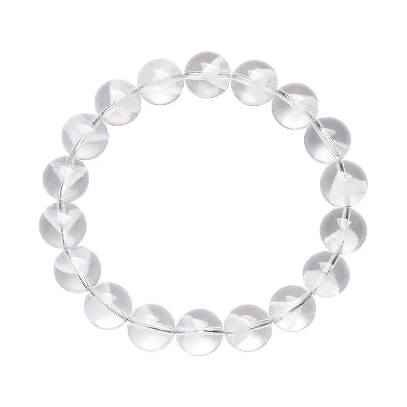 Women's white crystal bracelet with a pyramid charm and Ruyi symbol, showing different bead size options.