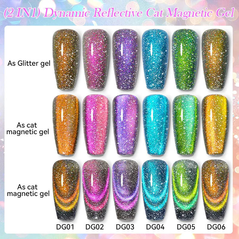Cat eye series UV brilliant nail polish gel with diamond glitter in six colour variations