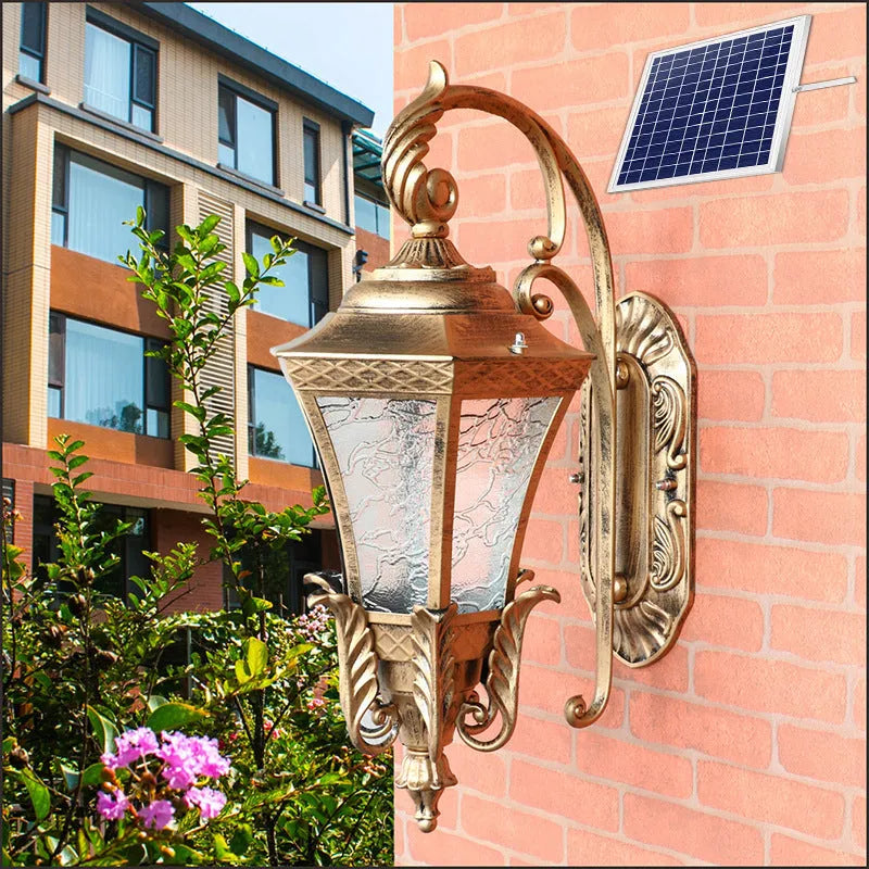 European-style black solar courtyard lamp with IP54 waterproof rating for outdoor wall mounting