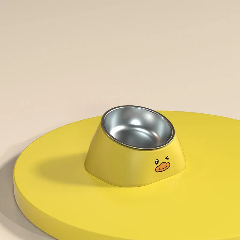 15 degree tilted stainless steel pet bowl with polypropylene base for cervical spine protection