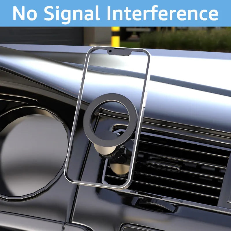 Black magnetic car air vent phone holder with O-ring bracket for mobile devices up to 6.8 inches