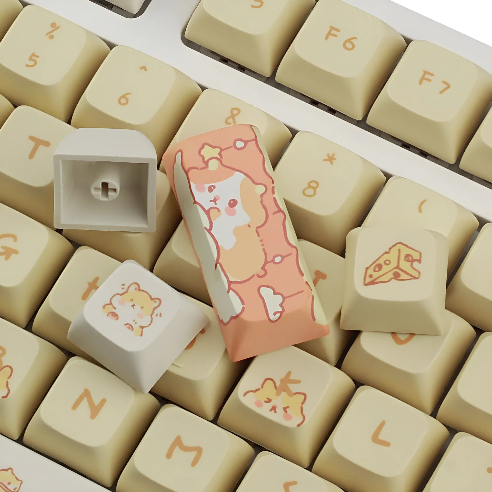 Custard design mechanical keyboard keycaps for 68 75 98 100 column layouts in grey and yellow colours