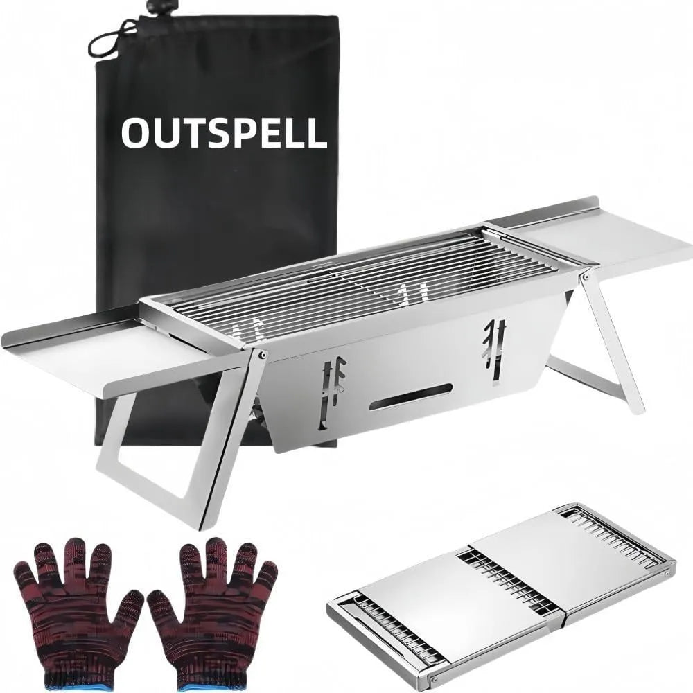 Small foldable portable charcoal grill for outdoor cooking and camping