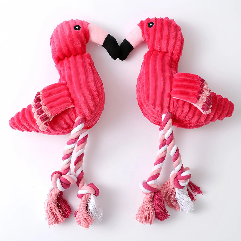 Pink animal-shaped corduroy squeaky dog toy for small and large breeds