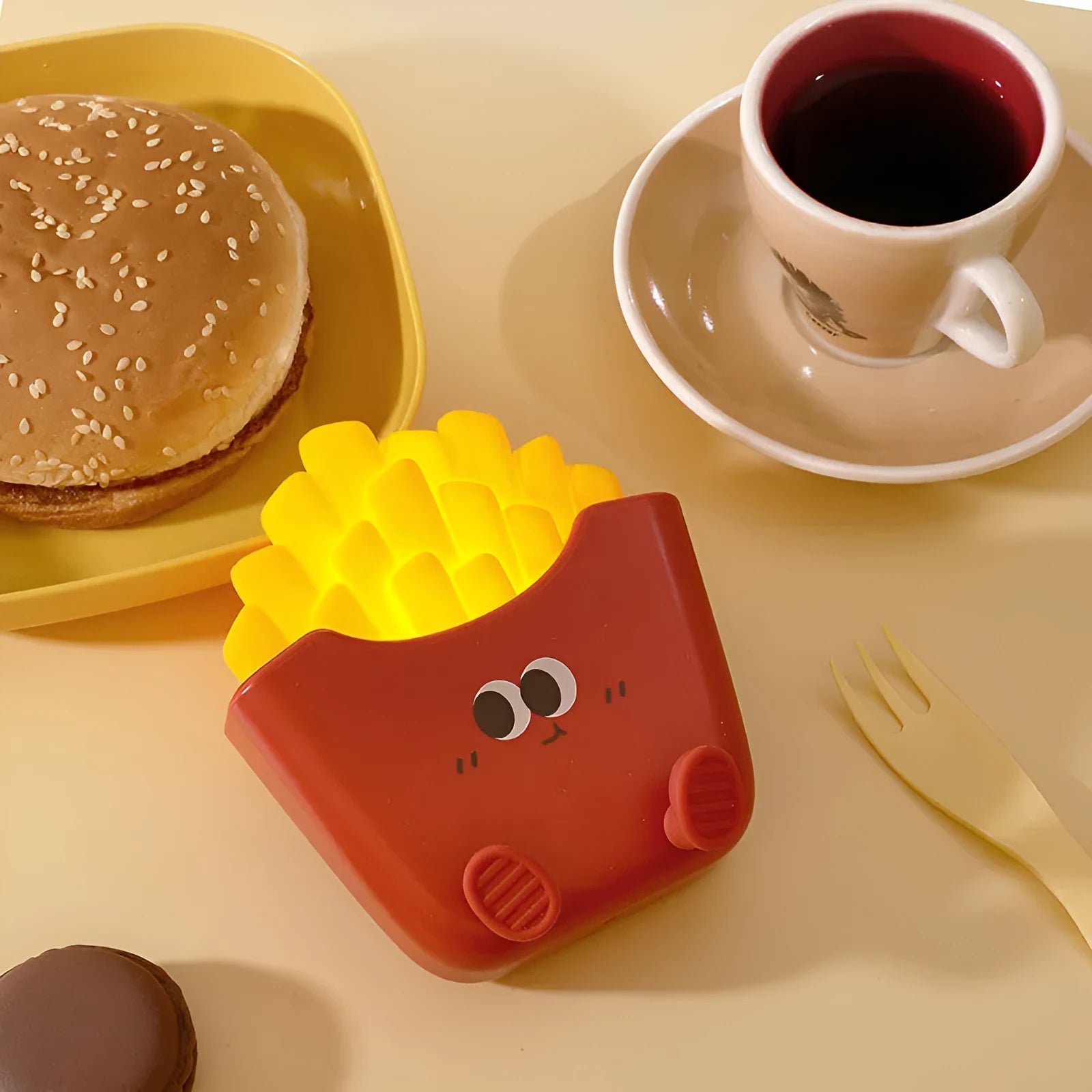 Creative cute French fries night light rechargeable lamp with three brightness levels, red green pink, 97x38x110mm