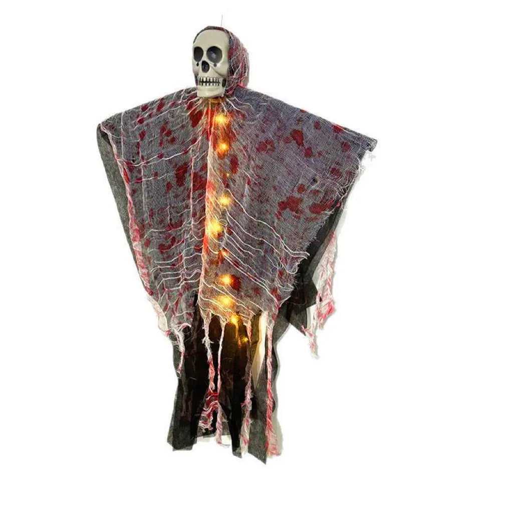 Plastic Halloween decoration with blood-dyed luminous skull hanging ghost design for outdoor displays