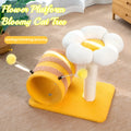 Yellow bee-themed cat climbing frame with sisal scratching surface and tunnel, dimensions 46x36x25cm
