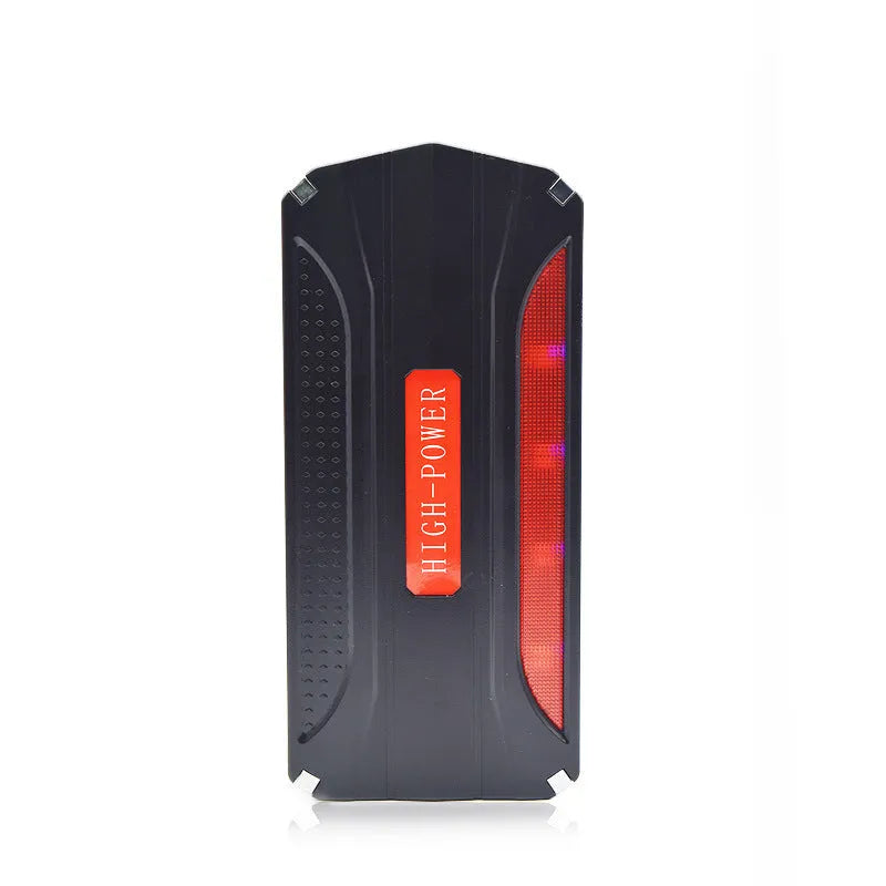 Black and red vehicle emergency jump starter power supply with 7800mAh battery capacity