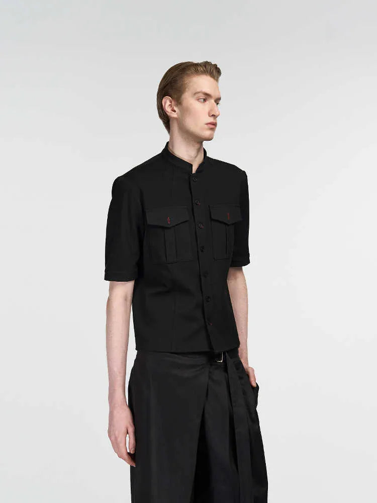 Handmade black hunting shirt with half sleeves and shirt collar for red eye hunting activities