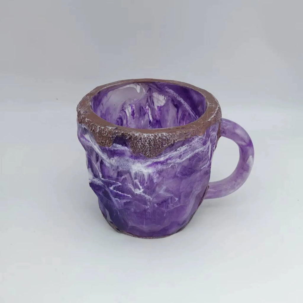 Resin mineral crystal coffee mug with handle showing 3D crystal appearance