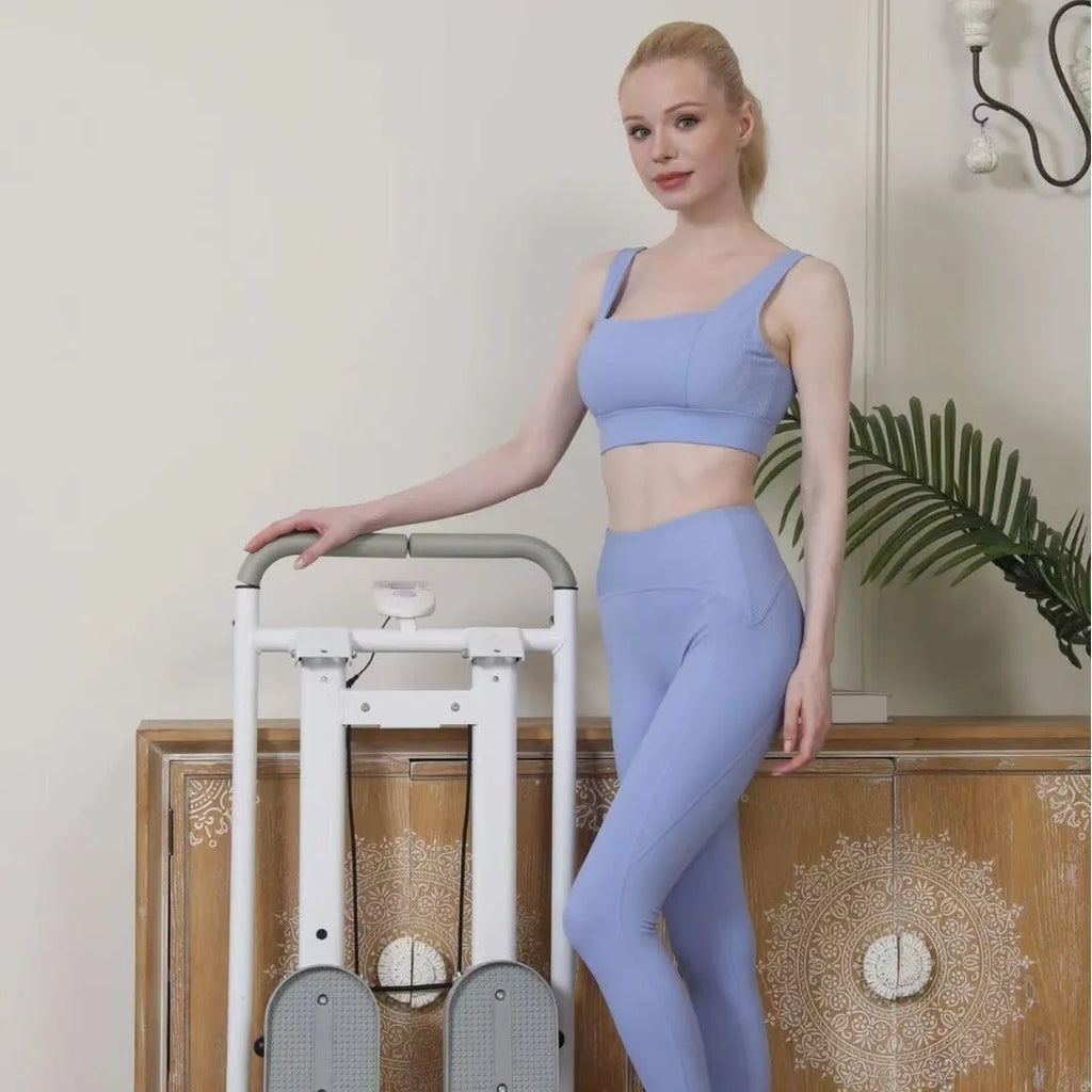 Starlight White foldable indoor climbing frame with integrated treadmill for home fitness