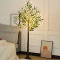 1.8 metre tall artificial olive tree lamp with warm LED lights throughout branches for courtyard decoration