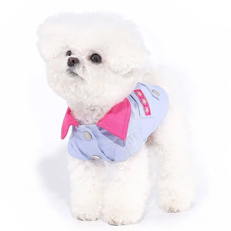 Blue and purple polyester dog harness vest with back traction ring for small breed dogs