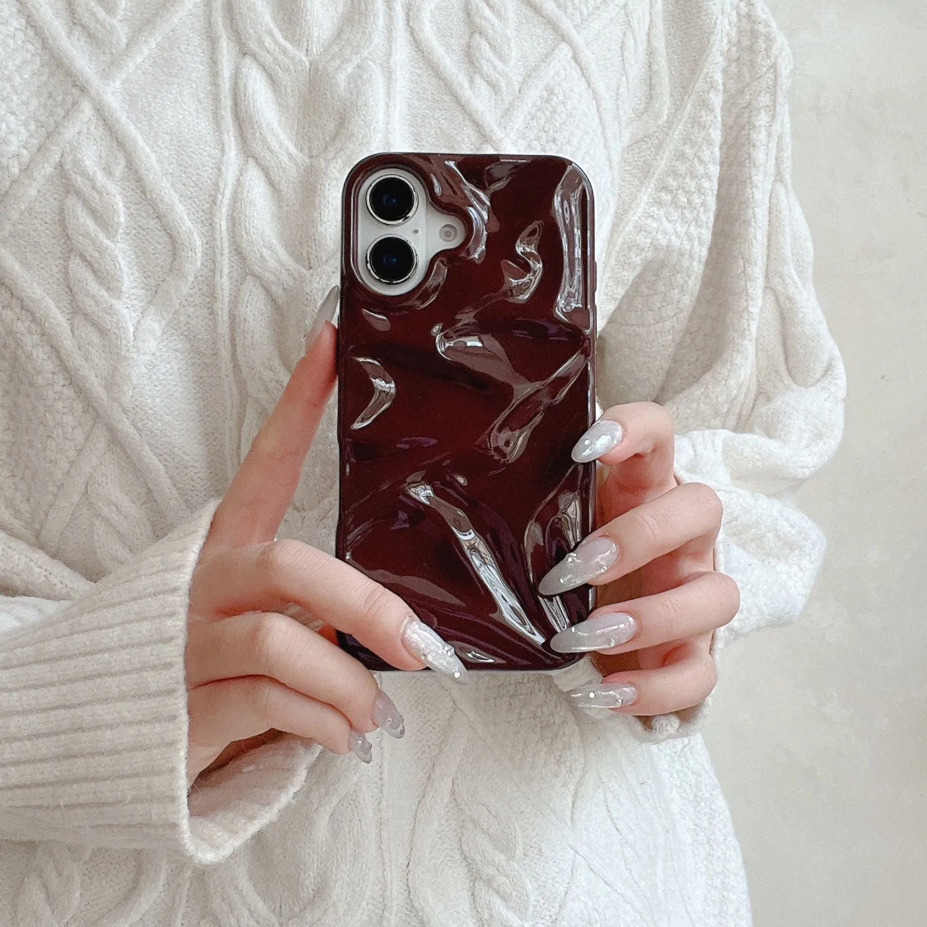 Niche wine red irregular pleated three-dimensional TPU soft shell phone case for Apple iPhone models