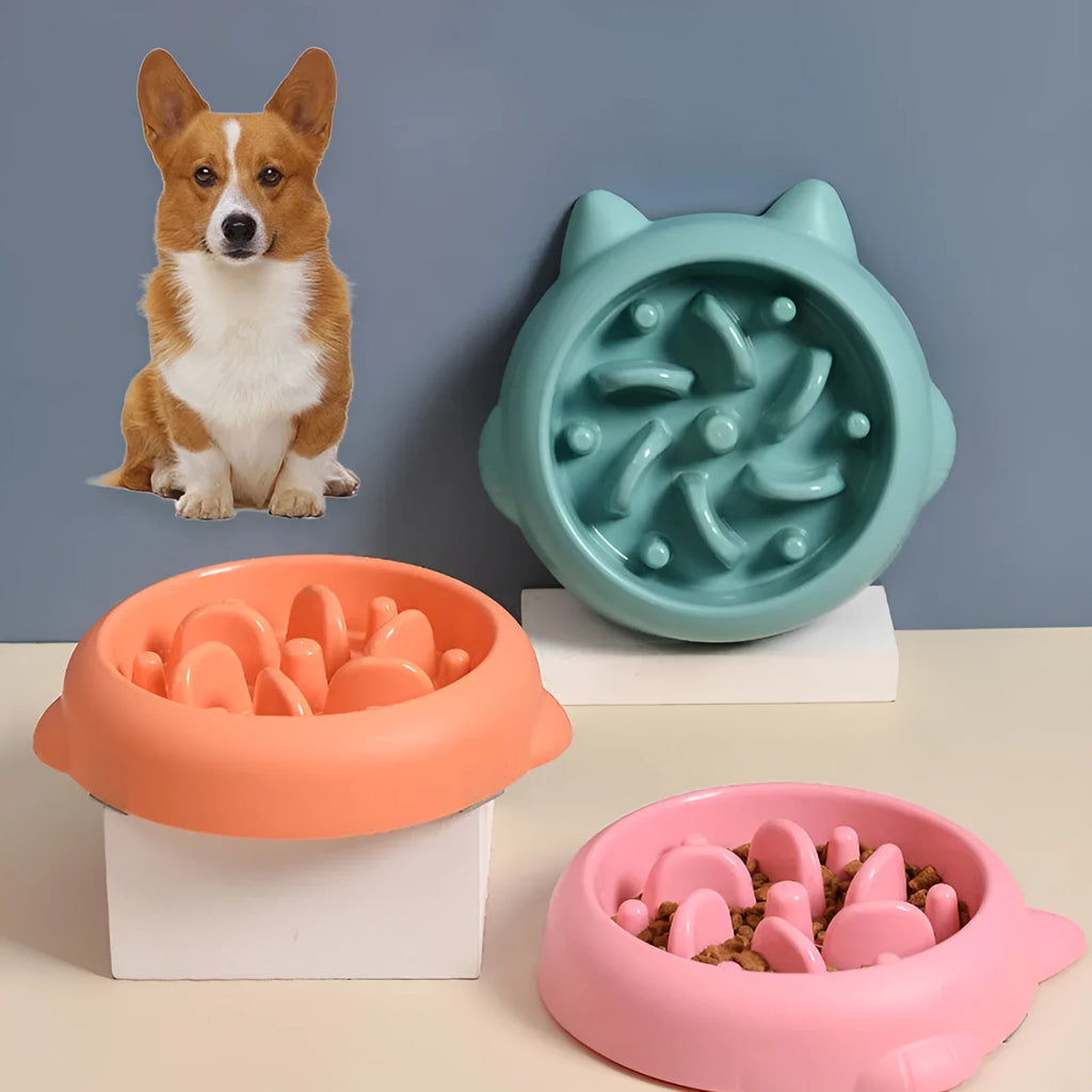 Green bone-shaped slow feeder bowl for dogs to prevent fast eating and choking.