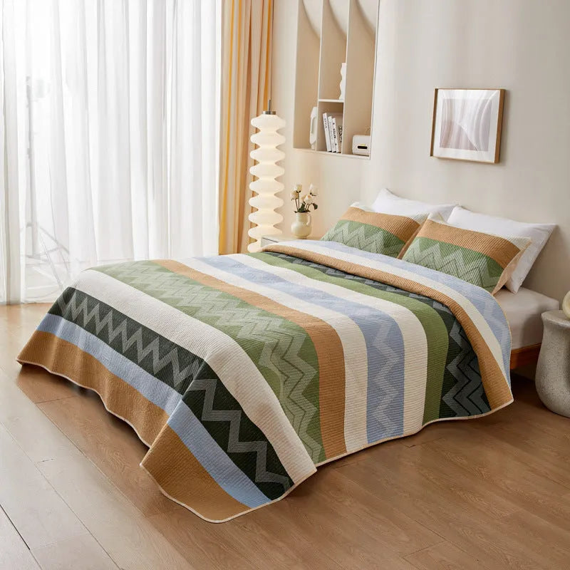 Pure cotton printed bed sheet set in modern simple style with reactive dyed patterns