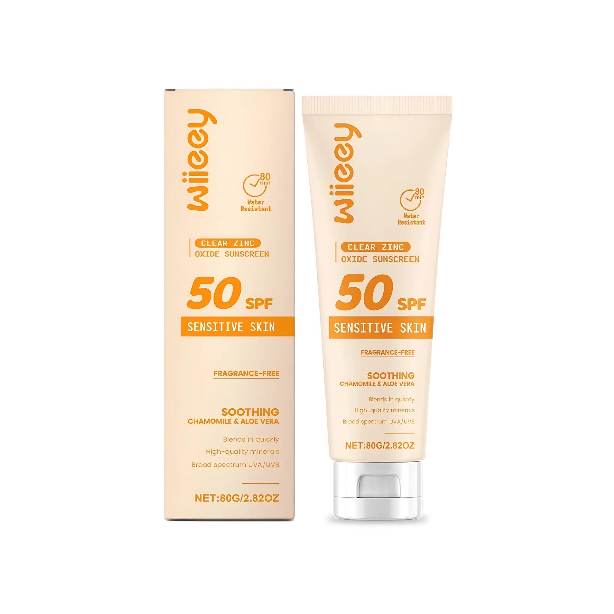 80g tube of clear zinc oxide sunscreen with chamomile and aloe extract
