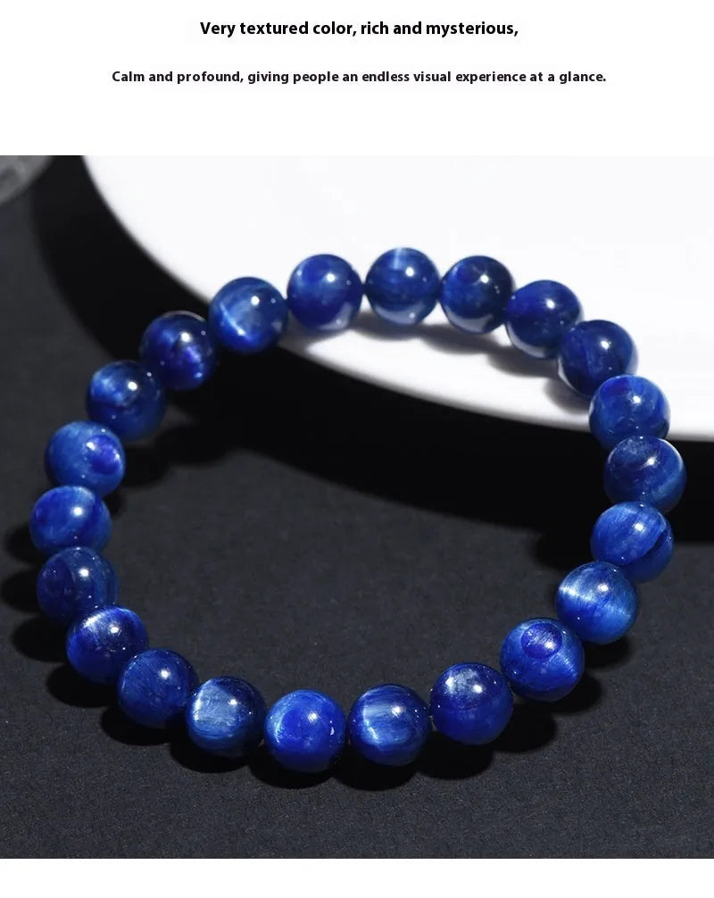 Blue crystal bracelet with geometric beads and ruyi elements in polished grade 7A crystal