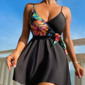 Black women's high waist printed bikini briefs for sports and swimming